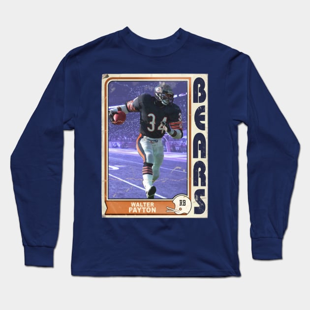 Retro Walter Payton Football Trading Card Long Sleeve T-Shirt by darklordpug